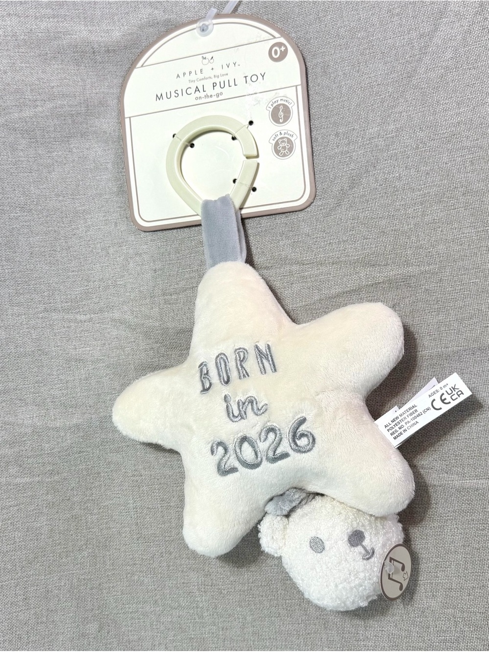Apple & Ivy Musical Pull Toy - Cream & Light Gray
